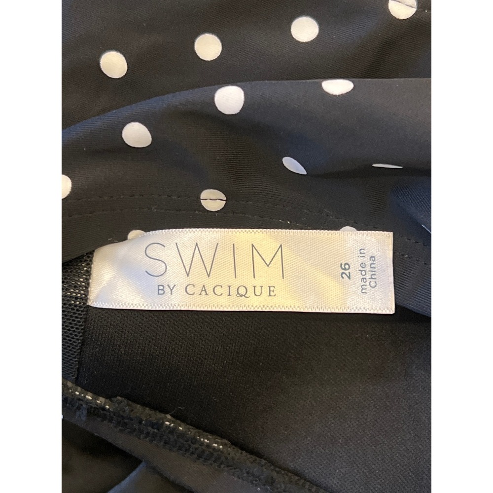 Swim by‎ Cacique Polka Dot Blouson Tankini Top Black White Wireless Size 26